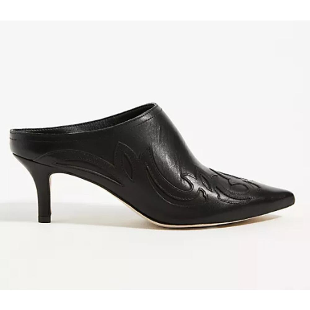 Matisse Marcell Black Leather Western Heeled Mules Size 9 Nib